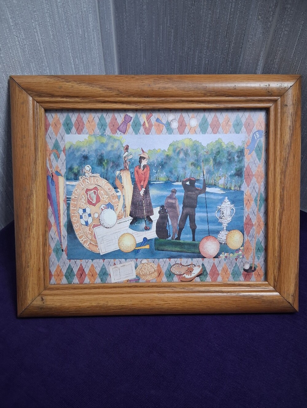 Vintage Lady Golfer Art Print Wood Frame Wall Decor Golf